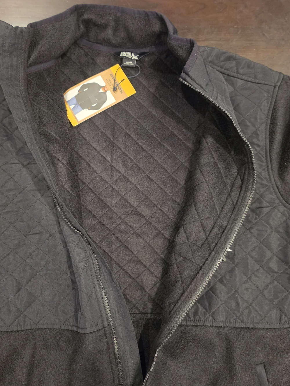 Eddie Bauer Black Quilted-Panel Fleece Jacket, M